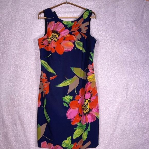 Trina Turk Floral Clemente Water Lily Twist Back Sheath Dress Multicolor Size 6 - Picture 4 of 12